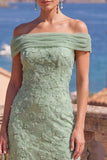 Off the Shoulder Sage Green Mermaid Floral Midi Dress with Beading