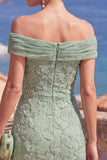Off the Shoulder Sage Green Mermaid Floral Midi Dress with Beading