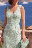 A-Line Blue V-Neck Midi Floral Dress with Beading