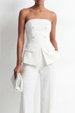 White 2-Piece Strapless Double Breasted Slim Fit Women Suits