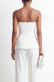 White 2-Piece Strapless Double Breasted Slim Fit Women Suits
