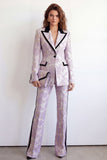 Purple Flower 2 Piece Peak Lapel One Button Jacquard Slim Fit Women Suits