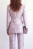Purple Flower 2 Piece Peak Lapel One Button Jacquard Slim Fit Women Suits