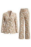 Peak Lapel Grey Blue 2 Piece Single Breasted Floral Women Suits