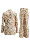 Peak Lapel Grey Blue 2 Piece Single Breasted Floral Women Suits