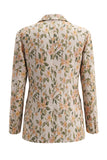 Peak Lapel Grey Blue 2 Piece Single Breasted Floral Women Suits