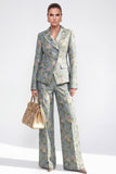 Peak Lapel Grey Blue 2 Piece Single Breasted Floral Women Suits