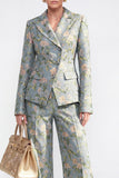 Peak Lapel Grey Blue 2 Piece Single Breasted Floral Women Suits