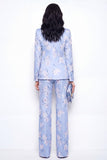 Blue Notch Lapel 2 Piece Jacquard One Button Slim Fit Women Suits