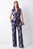 Navy Jacquard 2 Piece Shawl Lapel Women Suits with Belt