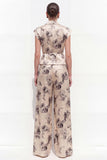Champagne Black Flower Peak Lapel 2 Piece Satin One Button Women Suits with Belt