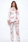 2 Piece White Red Flower Satin Peak Lapel Double Breasted Floral Women Suits
