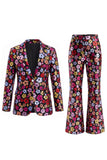 Sparkly Black Peak Lapel One Button Floral Sequins Women Suits