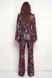 Sparkly Black Peak Lapel One Button Floral Sequins Women Suits