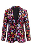 Sparkly Black Peak Lapel One Button Floral Sequins Women Suits