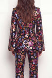 Sparkly Black Peak Lapel One Button Floral Sequins Women Suits