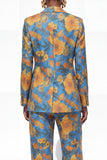 Blue Floral 2 Piece Notch Lapel One Button Women Suits