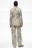 Blue Floral 2 Piece Notch Lapel One Button Women Suits