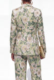 Blue Floral 2 Piece Notch Lapel One Button Women Suits