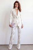 White Peak Lapel 2 Piece Floral One Button Women Suits