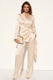 Satin Champagne Peak Lapel 2 Piece Women Suits