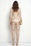Golden 2 Piece Jacquard Peak Lapel One Button Slim Fit Women Suits
