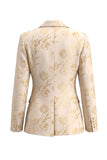 Golden 2 Piece Jacquard Peak Lapel One Button Slim Fit Women Suits
