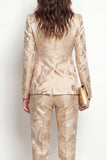 Golden 2 Piece Jacquard Peak Lapel One Button Slim Fit Women Suits