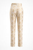 Golden 2 Piece Jacquard Peak Lapel One Button Slim Fit Women Suits