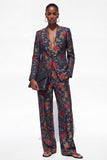 Black 2 Piece One Button Floral Jacquard Women Suits