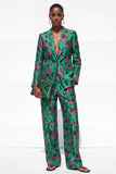 Black 2 Piece One Button Floral Jacquard Women Suits