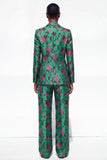 Black 2 Piece One Button Floral Jacquard Women Suits