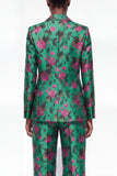 Black 2 Piece One Button Floral Jacquard Women Suits
