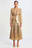 Sparkly Golden Shawl Lapel 2 Piece Women's Skirt Suits with Sequins