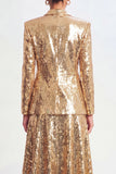 Sparkly Golden Shawl Lapel 2 Piece Women's Skirt Suits with Sequins