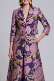 Sage Green Floral 2 Piece Notched Lapel Women's Skirt Suits with Pockets