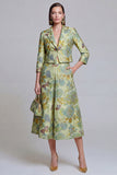 Sage Green Floral 2 Piece Notched Lapel Women's Skirt Suits with Pockets