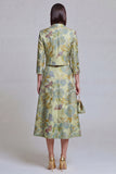 Sage Green Floral 2 Piece Notched Lapel Women's Skirt Suits with Pockets