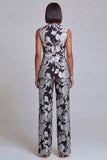 2 Piece Navy Pink Floral V-Neck Women Suits with Belt