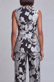 2 Piece Navy Pink Floral V-Neck Women Suits with Belt