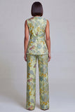 2 Piece Navy Pink Floral V-Neck Women Suits with Belt