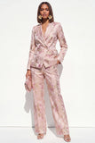Blush Floral Peak Lapel 2 Piece Double Breasted Women Suits with Pockets
