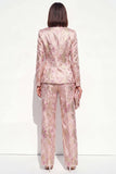 Blush Floral Peak Lapel 2 Piece Double Breasted Women Suits with Pockets