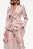Blush Floral Peak Lapel 2 Piece Double Breasted Women Suits with Pockets