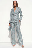 Blush Floral Peak Lapel 2 Piece Double Breasted Women Suits with Pockets
