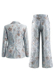 Blush Floral Peak Lapel 2 Piece Double Breasted Women Suits with Pockets