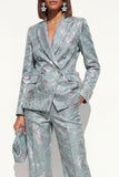 Blush Floral Peak Lapel 2 Piece Double Breasted Women Suits with Pockets