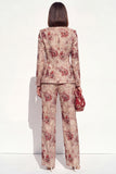 Blush Floral Peak Lapel 2 Piece Double Breasted Women Suits with Pockets