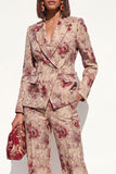 Blush Floral Peak Lapel 2 Piece Double Breasted Women Suits with Pockets