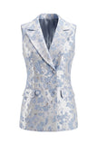 2 Piece Dusty Blue Floral Double Breasted Peak Lapel Women Suits